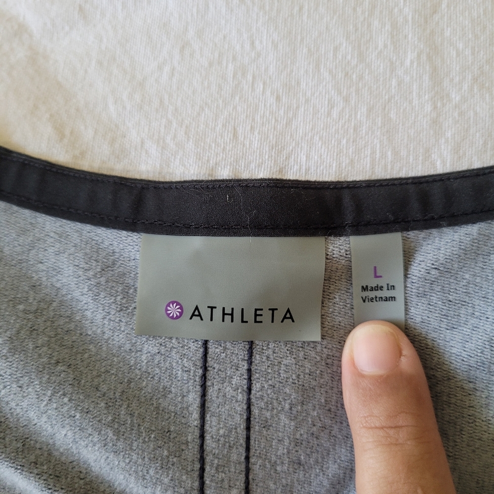 Athleta Vneck Cropped Pullover Sweater Size Large Drawstring Waist Heather Blue - Picture 2 of 7